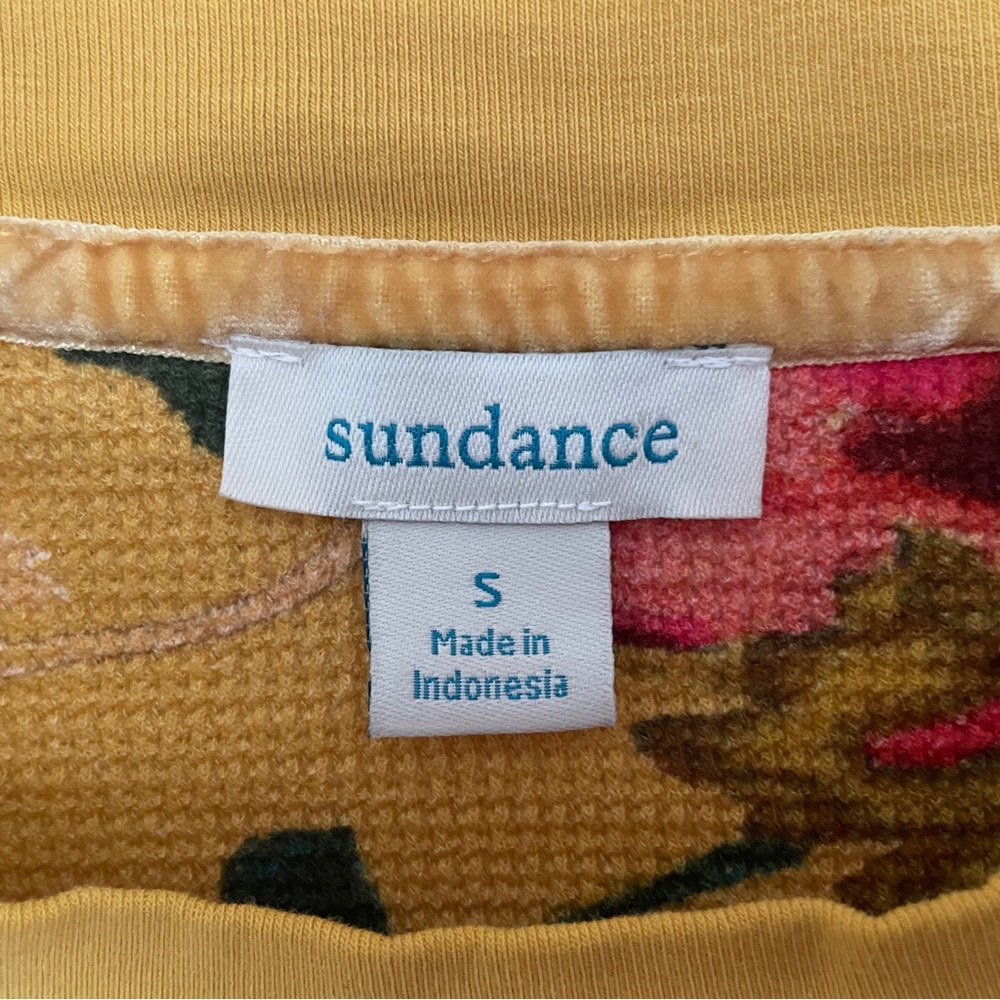 Sundance Floral Melanie Crewneck Top Small Thermal Waffle Knit Velvet Trim Cuff - Picture 6 of 10